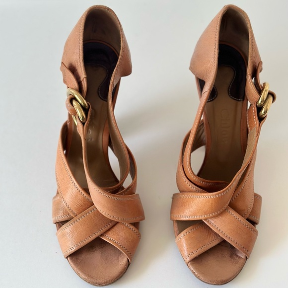 BEATERS: Vintage Chloé Pêche O Ring Leather Strap Chunky Heel (38) - Picture 12 of 13